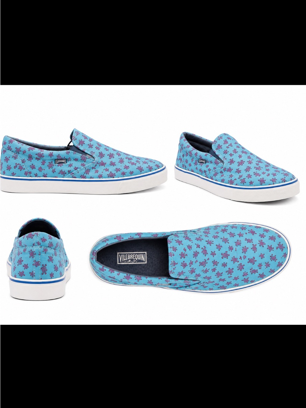 Vilebrequin Men’s EU 45 (11-11.5) Turtle Print Slip-On Canvas Sneakers Loafers